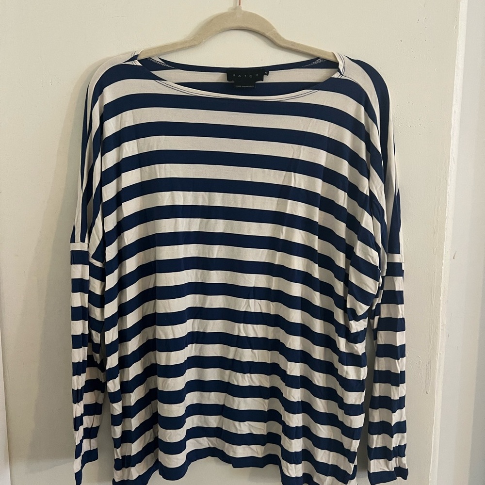 Hatch maternity Navy and White Striped Long Sleeve Shirt